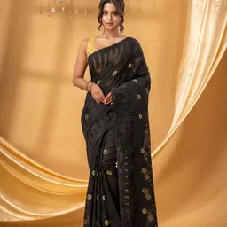 DESH BIDESH Ethnic Motifs Woven Pure Cotton Jamdani Saree-image-83