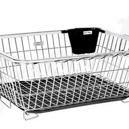 Dish Drainer Kitchen Rack Stainless-Steel Dish Drainer Basket for Kitchen Utensils/Dish Drying Rack with Drainer/Plate Stand/Bartan Basket (Size-56x43x22cm) Steel-image-6