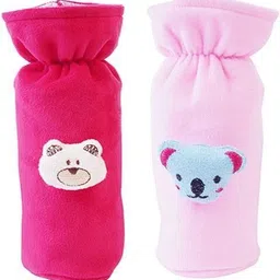da anushi Soft Plush Stretchable Baby Feeding Bottle Cover Easy to Hold Strap With Cute Animated Cartoon|Suitable for 130-250 Ml Feeding Bottle(Dark Pink-Light Pink)-picture-33