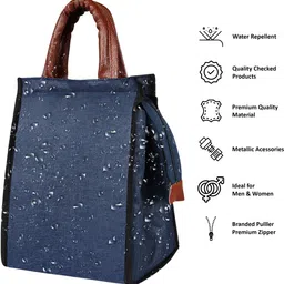 hvh world Blue-Tan Faux Leather & Linen PVC Cotted Fabric Tiffin + Picnic bag HV-TB07 Lunch Bag image 4