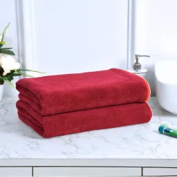 Black Gold Bath Towels 400 Gsm Lightweight Ultra-Soft Plain Maroon (Pack Of 2)-image-43