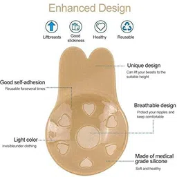 cvm enterprise Women's & Girls Nipple Cover Strapless Instant Breast Lift Sticky Backless Invisible Push up Self Adhesive Reusable Silicone Breast Lift Up Wire Free Bra Beige image 2