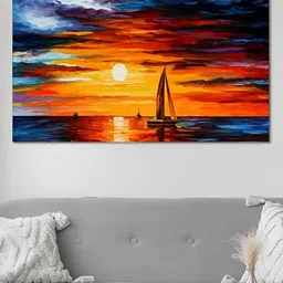 nestroots Yellow & Blue Sailboat Sunset Serenity Canvas Framed Painting Wall Art-picture-34