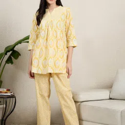 July Nightwear Cotton Yellow Printed Kurti with Pajama-image-32