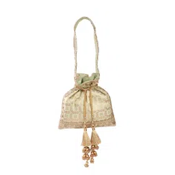 Fuchsia by Aashka Mehta Pista Green Banaras Potli Bag-picture-23