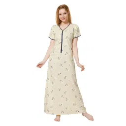 PIU Womens Premium Cotton Front Zipper Nighty - Yellow-picture-20