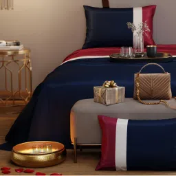 Stoa Paris Vogue Collection Sateen Boulevard Blue Super King Bed Sheet With 2 Pillow Covers-image-68