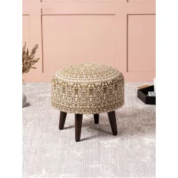 Nestroots Yellow Cotton Canvas Wooden Ottoman-image-3