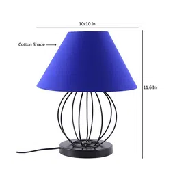devansh Patton Blue Fabric Shade Table Lamp with Black Iron Base image 3