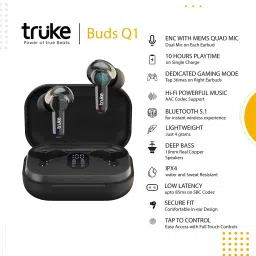 truke Buds Q1 E21 TWS Earbuds (IPX4 Sweat Resistant, 60 Hours Playtime, Black) image 4