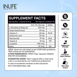 INLIFE L Glutathione Reduced Supplement 30 Veg Capsules image 2