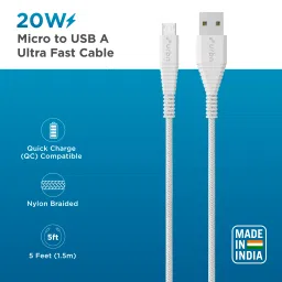 urbn Type A to Micro USB Type B 4.95 Feet (1.5 M) Cable (Tangle-free Design, White) image 4