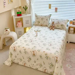 JC HOME White & Green Printed 220 TC Pure Cotton Single Bedsheet Set-1.6 m x 2.3 m image 5