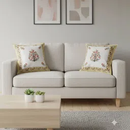 Gulaab Jaipur White & Orange Set of 2 Floral Square Cushion Covers-picture-12