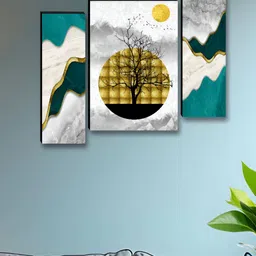 Myntra Elegant Homes White & Gold-Toned 3 Pieces Tree & Moon Printed Wall Art image 2