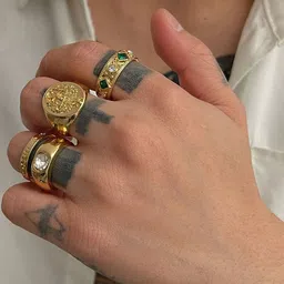 StyleCast x Revolte Men Set Of 3 Gold-Plated Artificial Stones Studded Finger Rings image 3