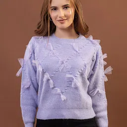 all about you Embellished Round Neck Long Sleeves Woollen Pullover-image-18