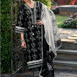 Indo Era Women Floral Printed Regular Pure Cotton Kurta with Trousers & With Dupatta-picture-17