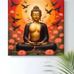 Myntra Elegant Homes Orange & Green Buddha Canvas Religious Wall Art-image-29