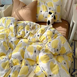 JC HOME Brown & Yellow 4 Pieces Quirky Printed AC Room Double King Bedding Set image 5