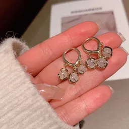 Vembley Gold-Plated Alloy Artificial Beads Hoop Earrings image 4