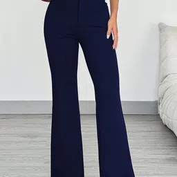 BAESD Women Solid Relaxed Straight Leg High-Rise Bootcut Trousers-image-0