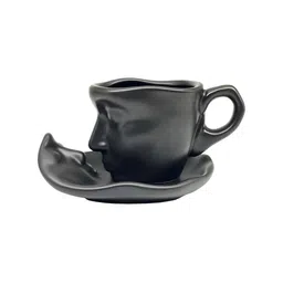 NOSCOMP Black & white 4 Pieces Artistic Face Profile Ceramic Glossy Cups And Saucers image 5