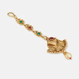 Anouk Women Gold Plated & Multicolour stone studded floral shaped Maang tikka image 4