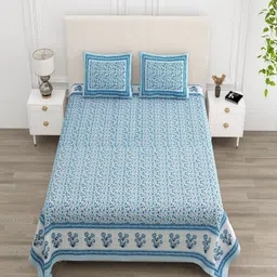 CHICERY Blue & White Floral 210 TC King Bedsheet with 2 Pillow Covers-picture-25