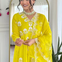 THE52 Women Embroidered Empire Kurta with Trousers & Dupatta image 5