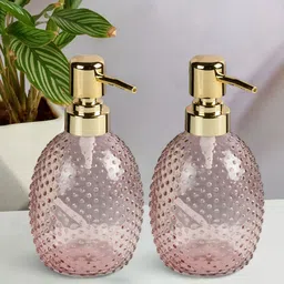 Kookee Pink & Gold-Toned 2 Pieces Textured Glass Soap Dispensers-375ml Each image 2