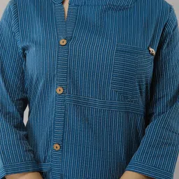 FrionKandy Women Striped A-Line Cotton Midi Dress image 3