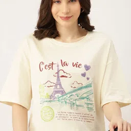 DressBerry Women Graphic Printed Round Neck Cotton Oversized T-shirt-image-55