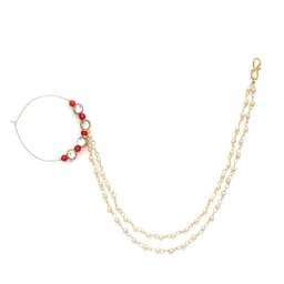 BeAbhika Gold-Plated Kundan Chained Nosepin image 2