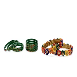 1ST TIME Set Of 10 Green Alloy Artificial Stones & Beads Antique Bangles-picture-27