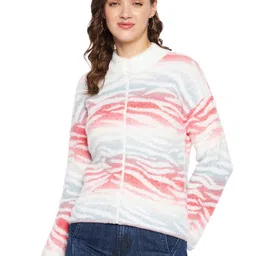 Madame Women Printed Mock Collar Zip Cardigan-picture-31