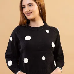 GFO Women Polka Dots Pattern Round Neck Full Sleeve Woollen Pullover-picture-39