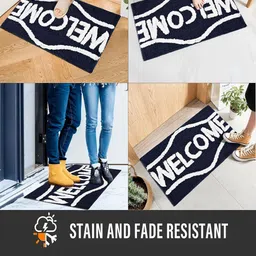 Aura Blue & White 2 Pieces Welcome Microfibre Rectangle Anti-Skid Doormats image 5