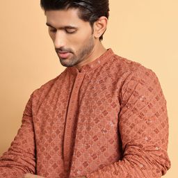 Jompers Men Floral Embroidered Regular Sequinned Kurta with Pyjamas-picture-25