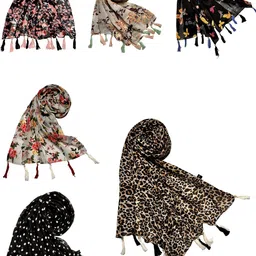 POSHAMPAA be desi Women Pack of 6 Printed Scarf with Tasselled Border-picture-13