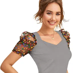 Fashion Care Tipsy Women Sweetheart Neck Puff Sleeves Fitted Crop Top image 2