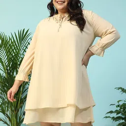 Oxolloxo Plus Size Round Neck Tie-Up String & Smocking Detail Bell Sleeve Dress-picture-35