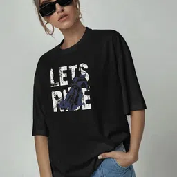 Mast & Harbour Women Typography Printed Round Neck Cotton Oversized T-shirt-picture-22