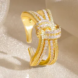 Rubans 18K Gold-Plated Cubic Zirconia Studded Adjustable Bow Design Finger Ring-picture-45
