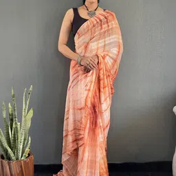 KALINI Tie and Dye Pure Georgette Ready to Wear Leheriya Saree image 5