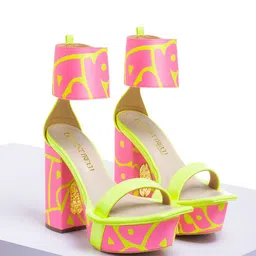 Papa Don't Preach Printed PU Stiletto Peep Toes with Laser Cuts image 1