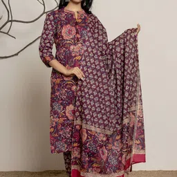 VEDANA Women Floral Embroidered Regular Sequinned Pure Cotton Kurta with Trousers & With Dupatta-picture-17