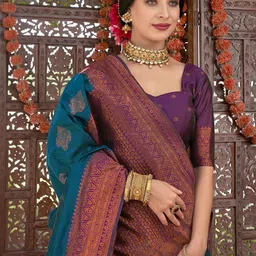 WOVENSTOCK Ethnic Motifs Woven Design Zari Kanjeevaram Saree image 3