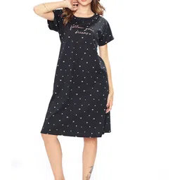 WEET Women Printed Round Neck Pure Cotton Nightdress-image-9