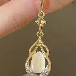 Celestique Cubic Zirconia Studded Korean Teardrop Shaped Drop Earrings image 2